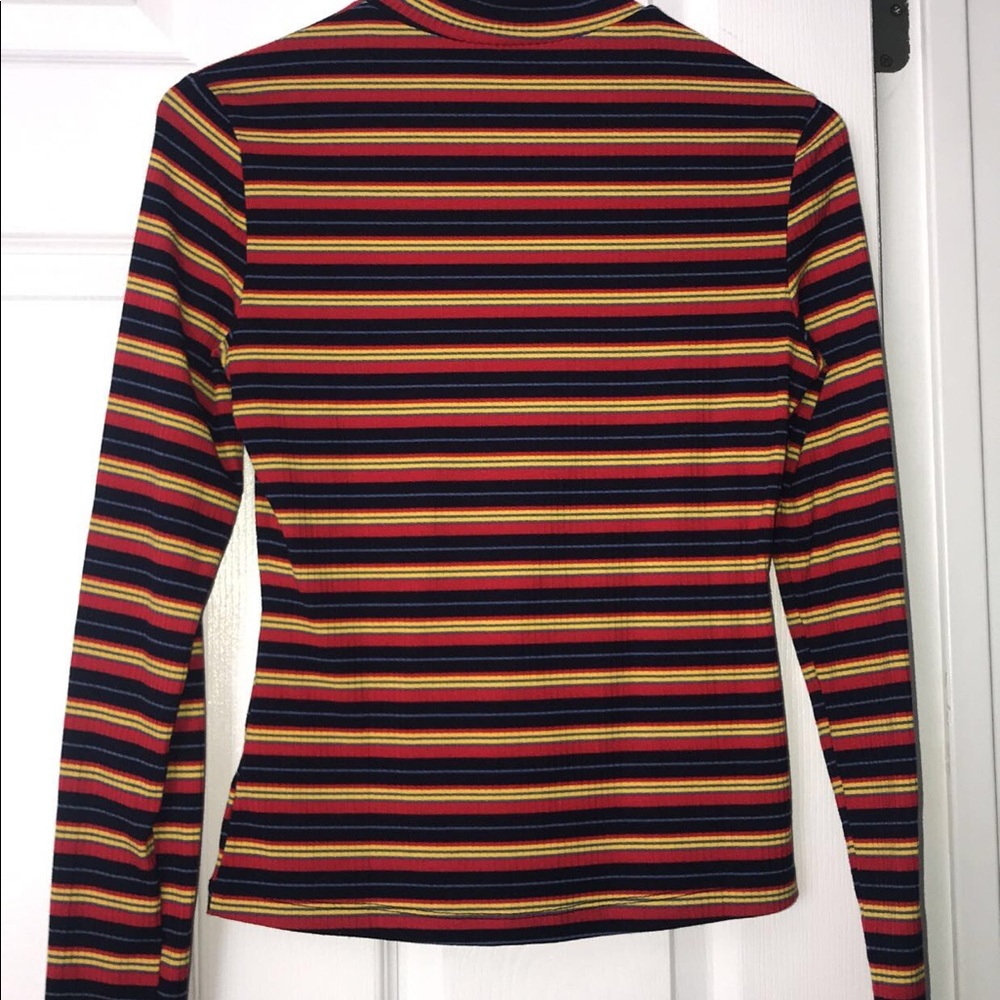 Half Placket Striped Rib-Knit Tee